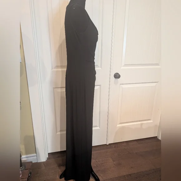 Lauren Ralph Lauren Black Jersey Cowl Neck & Rhinestone Embellished Waist Pin - Picture 3 of 7